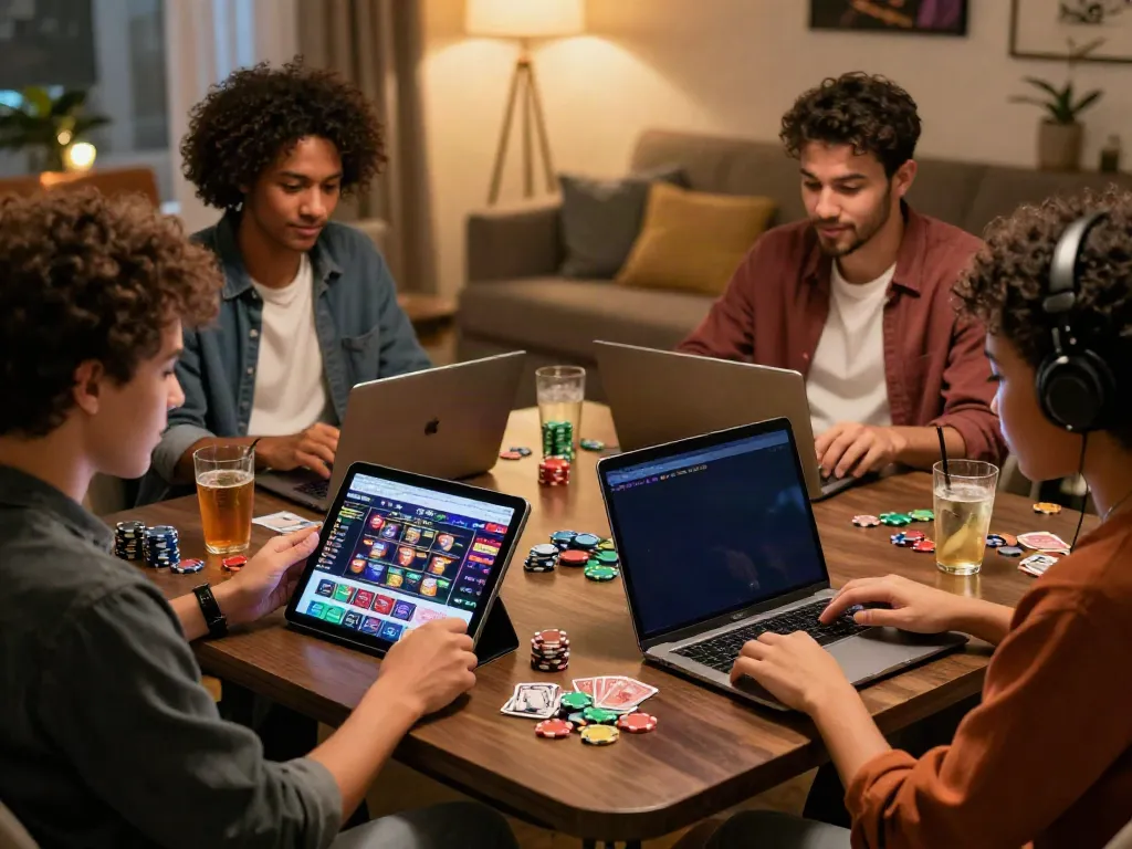 Friends enjoying online casinos not on gamstop in a cozy setting
