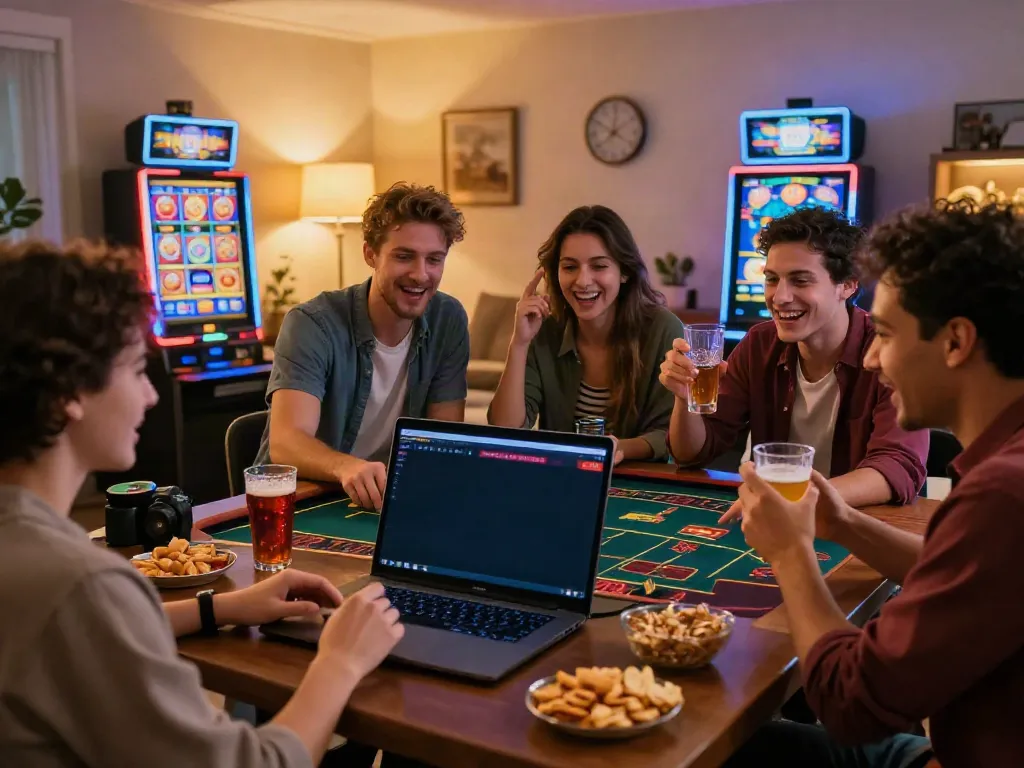 Friends enjoying online gaming experience at a casino not on GamStop