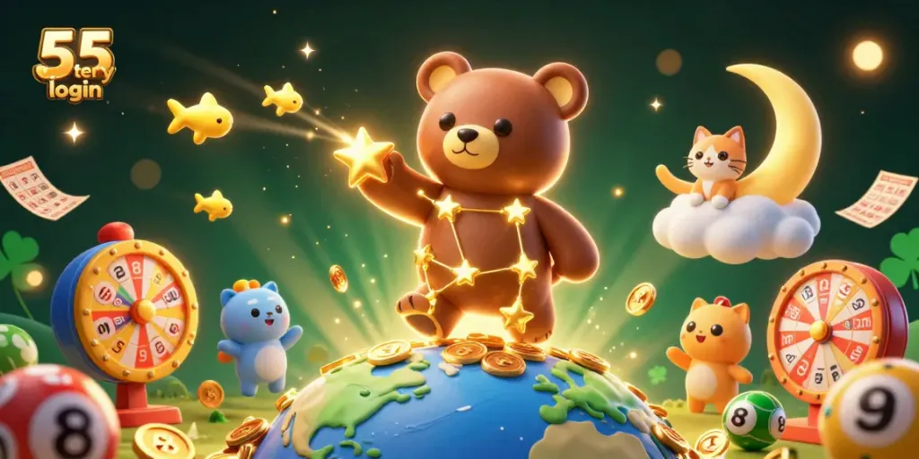 Engage in the 55 lottery login experience with vibrant lottery elements and captivating space characters.