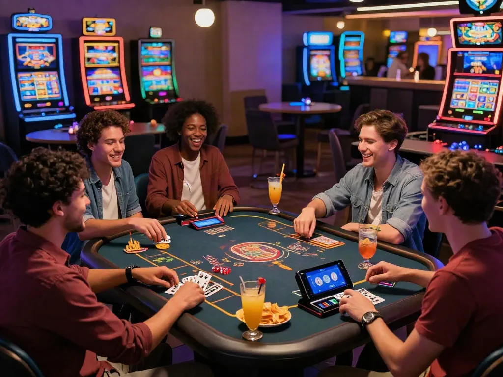 Exciting casino game night with friends enjoying games not on GamStop