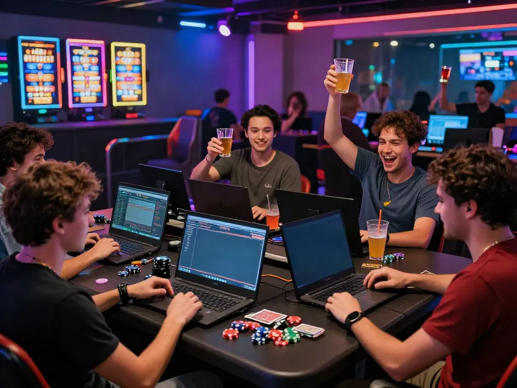 Group of friends enjoying games at a casino not on gamstop