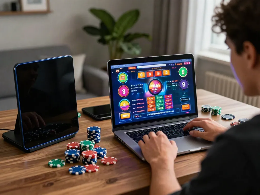 Player engaged with an online casino, showcasing gaming excitement not on gamstop