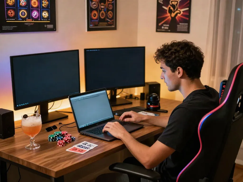 Gambler enjoying gaming experience at home on non GamStop site.