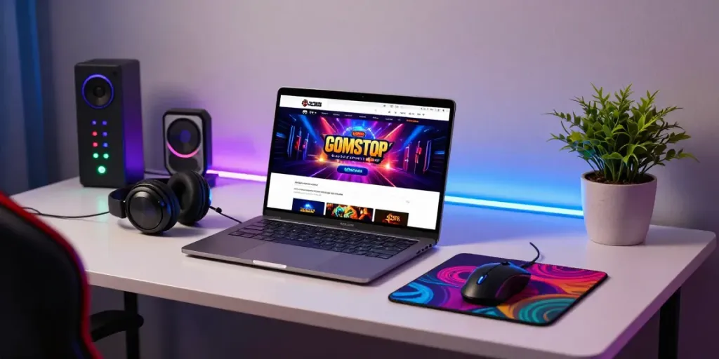 Engaging online gambling setup showcasing a laptop with a casino not on GamStop, enhancing the gaming experience.