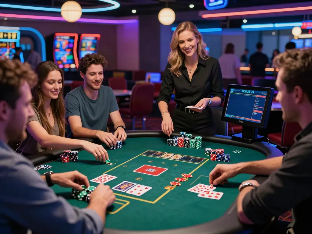 Players enjoying a vibrant casino atmosphere, not on gamstop gaming experience.