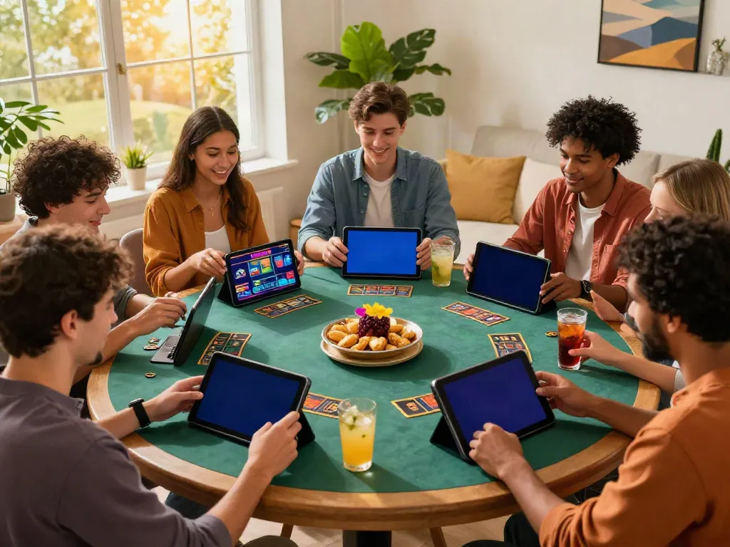 Friends enjoying games at home on platforms not on gamstop.