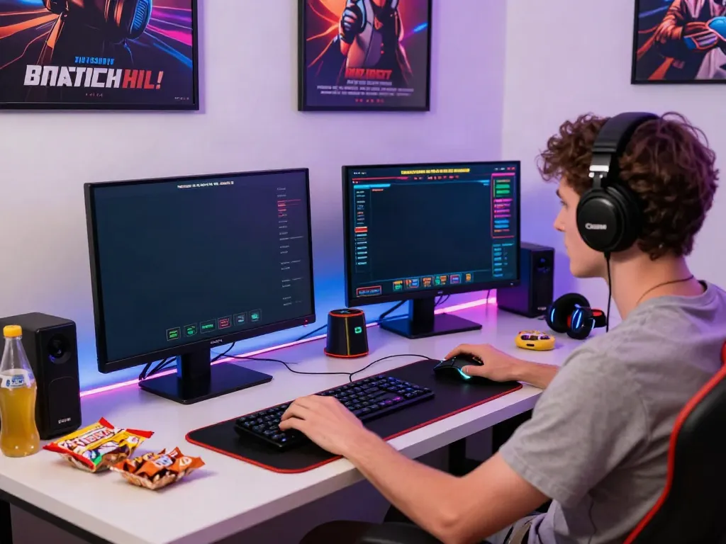 Engaged gamer exploring options not on GamStop in a vibrant online casino setup.
