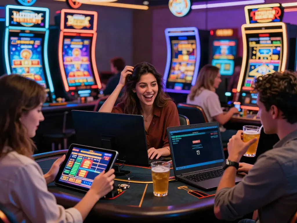 Engaged players enjoying various games at a vibrant online casino not on GamStop.