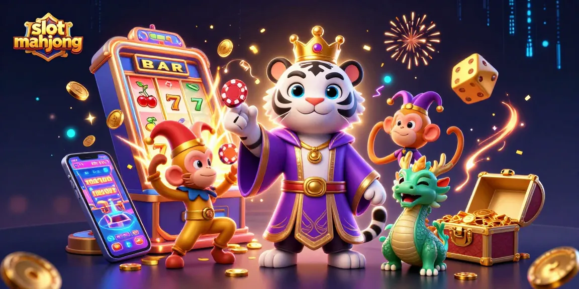 Experience the excitement of slot mahjong with vibrant casino characters and winning symbols.