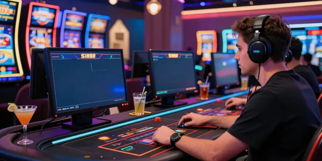 Player enjoying SIN88 online casino experience with vibrant gaming atmosphere.