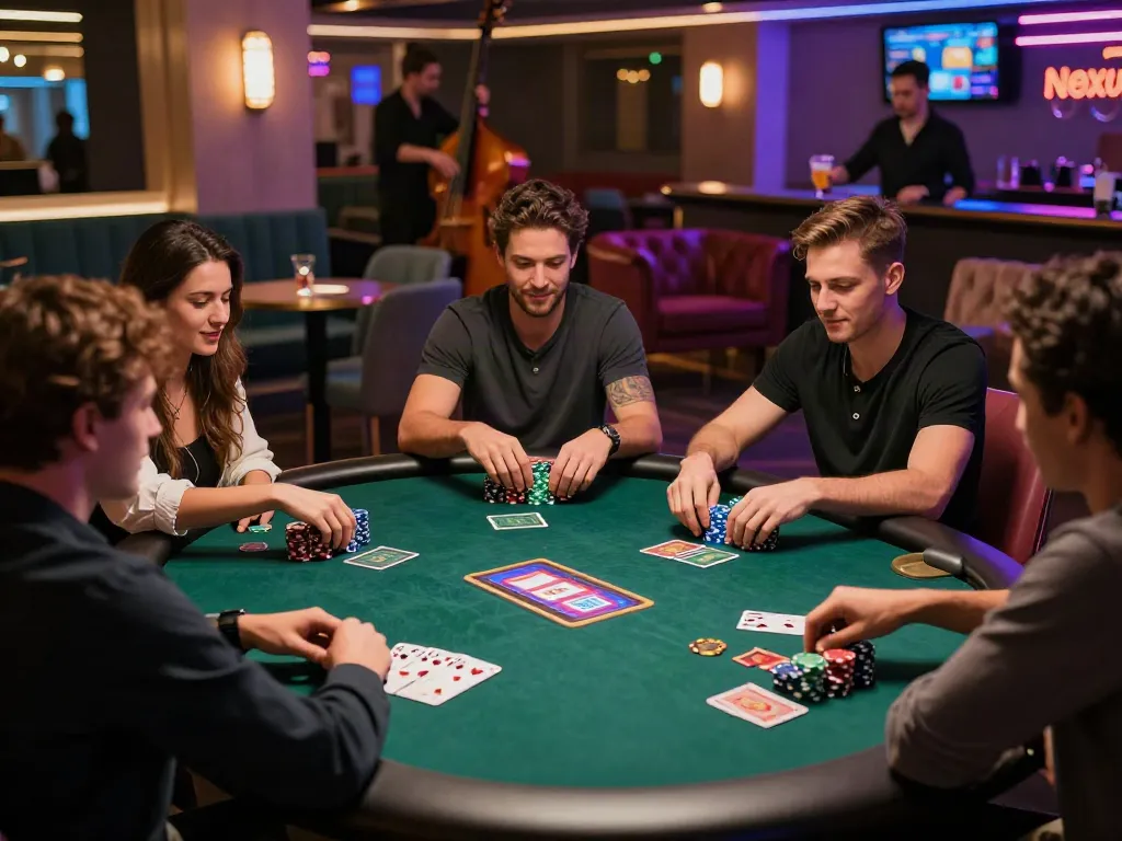 Exciting gaming lounge setting with friends enjoying a poker game not on GamStop