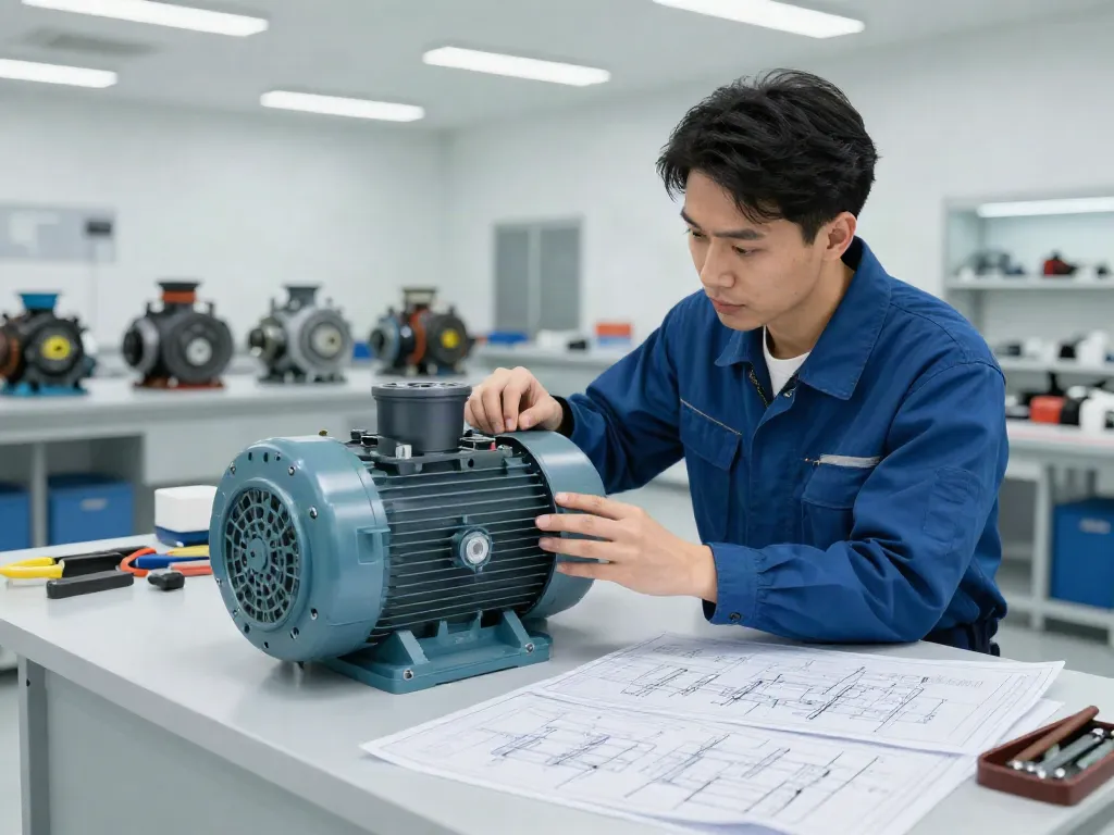Vista de motores eléctricos Venezuela en un taller moderno con ingeniero analizando