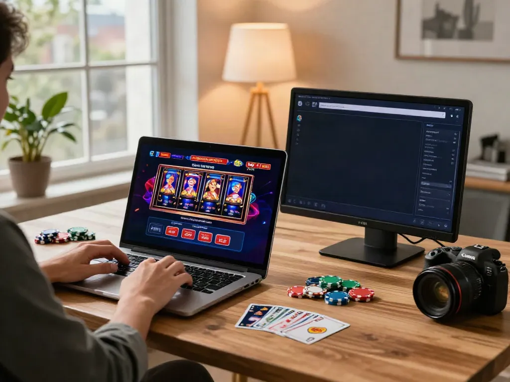 Exciting online gaming setup showing person engaging with non GamStop casinos.