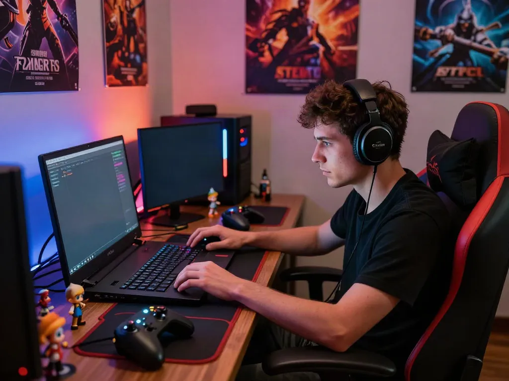 Gambler enjoying online gaming experience in vibrant setting, exploring options not on gamstop.