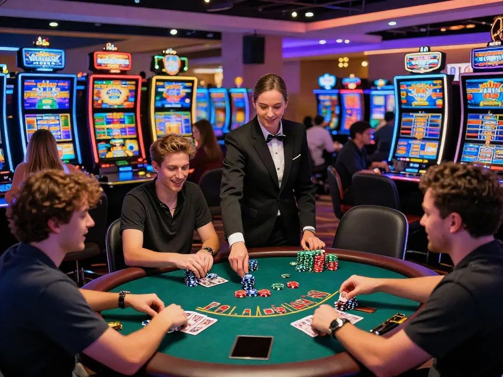 Players enjoying a vibrant gaming atmosphere at a casino not on GamStop, celebrating wins and engaging with their favorite games.